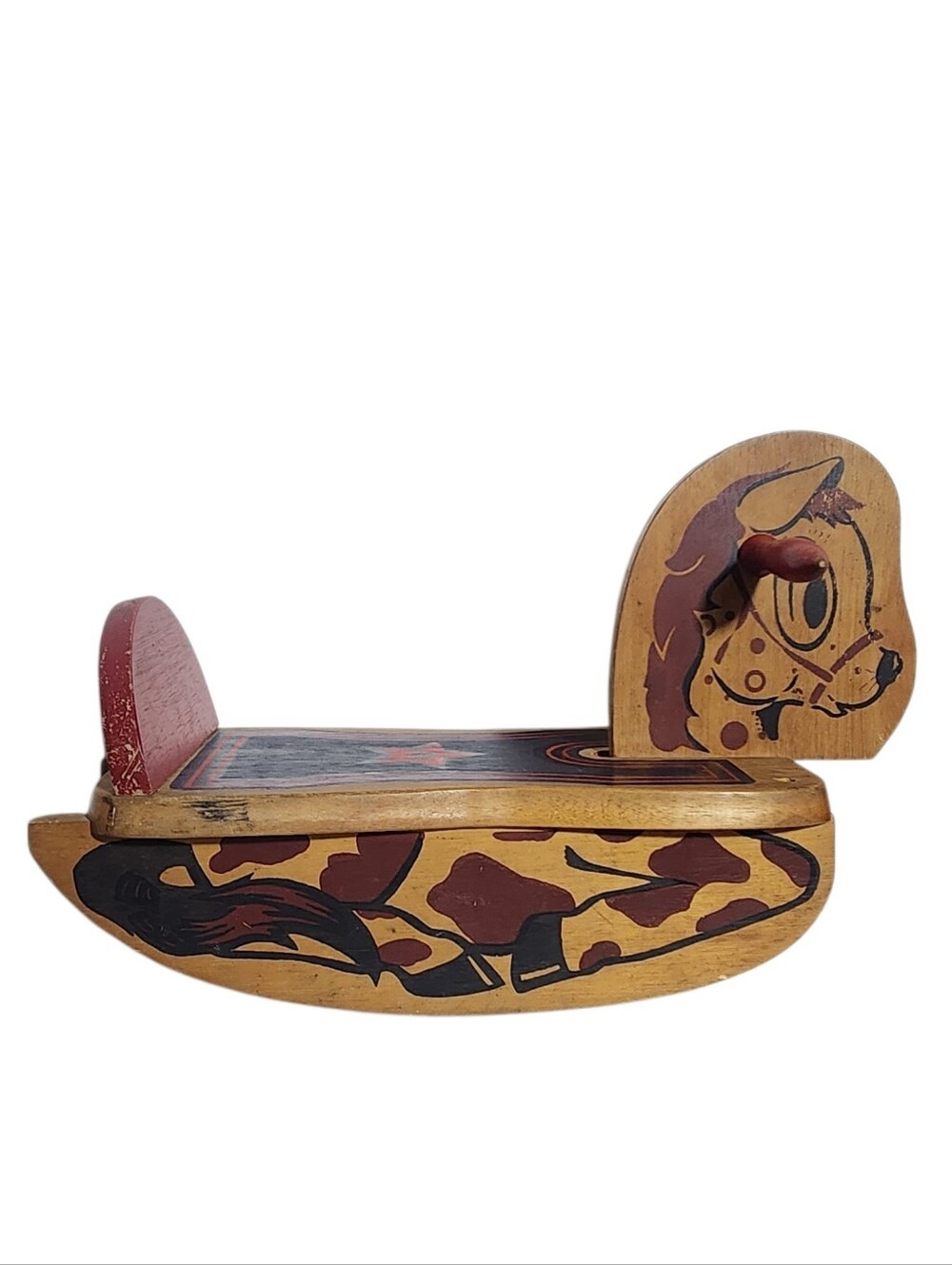 Antique Brown Wooden Rocking Horse Children's Toy 1950s Dekto